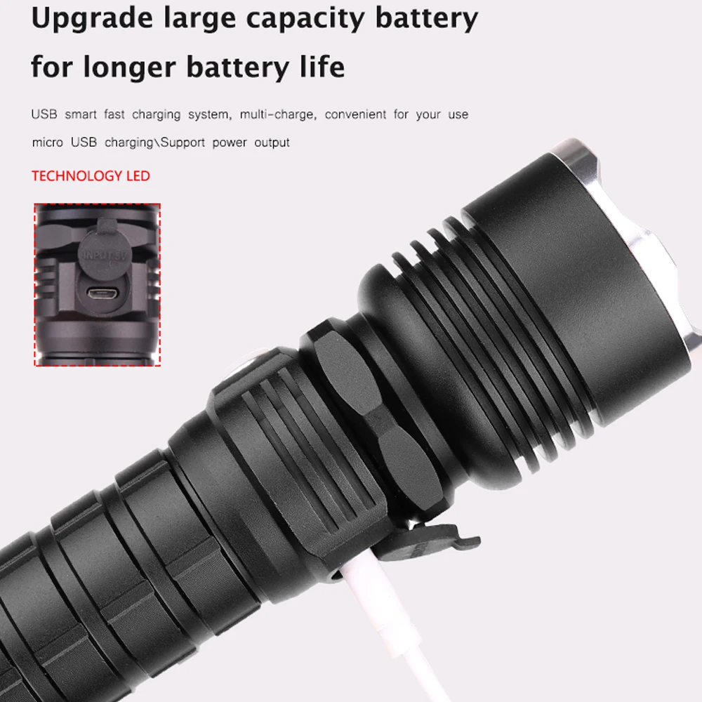 Светодиодный тактический вспышки светильник XHP70.2 XHP50.2 XHP90 USB Перезаряжаемые Водонепроницаемый Охота светильник 18650 26650 масштабирования фонарь