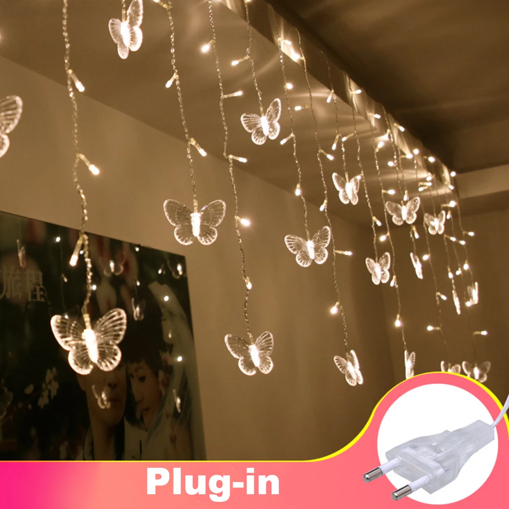 

LED Light String Butterfly Garland Tree Hanging EU Plug-in Waterproof Christmas Holiday String Lights Decoration Bulbs Home Deco