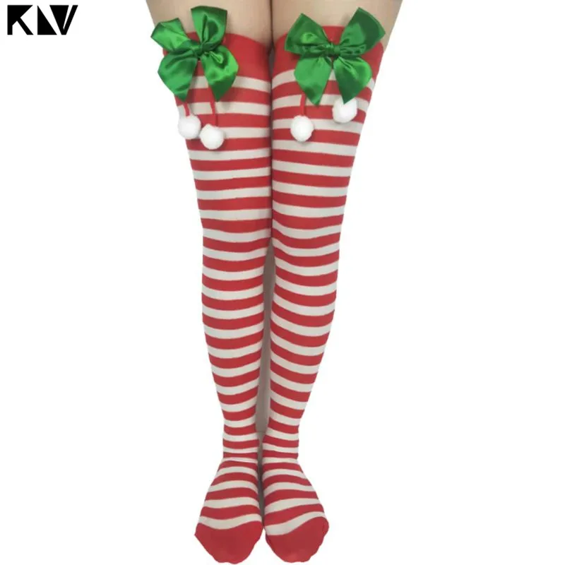 Женские рождественские гольфы до бедра с милым помпоном бантом мультяшным