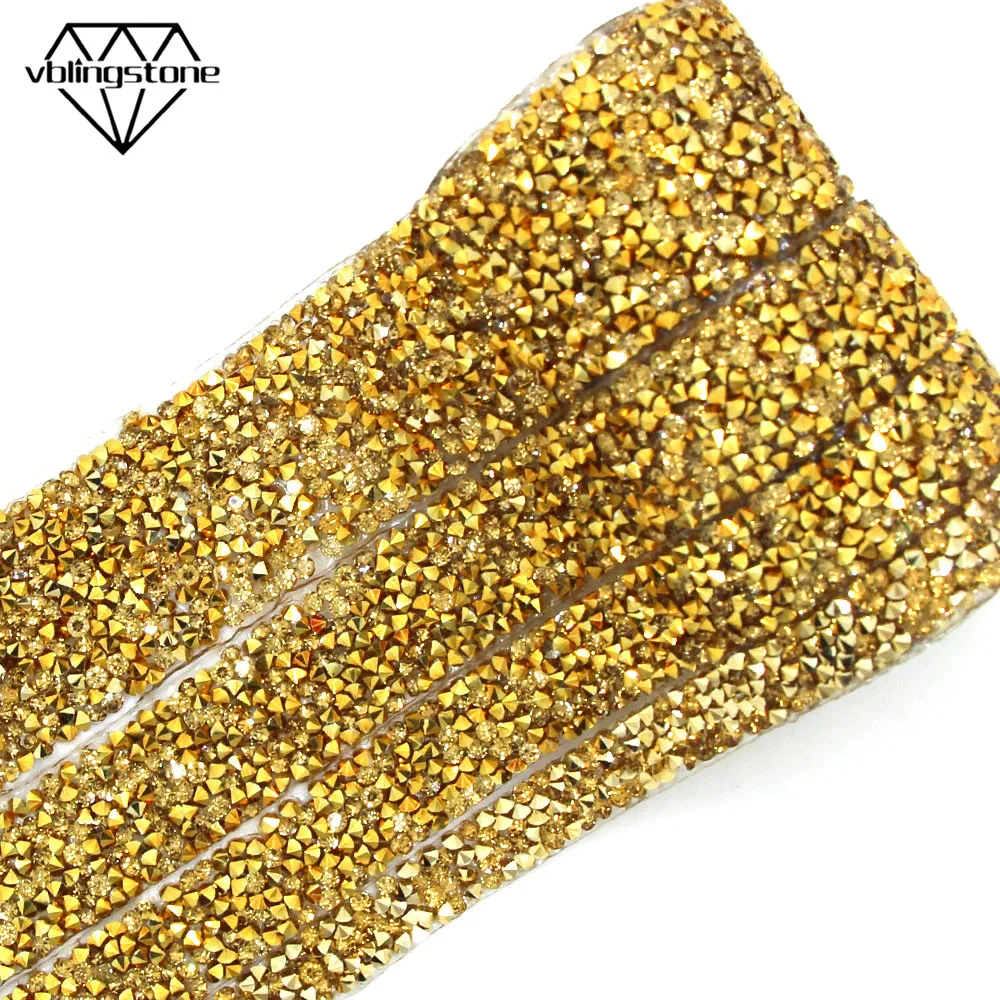 1 ярд золотые стразы отделка из полимера с горячей фиксацией лента кристаллами