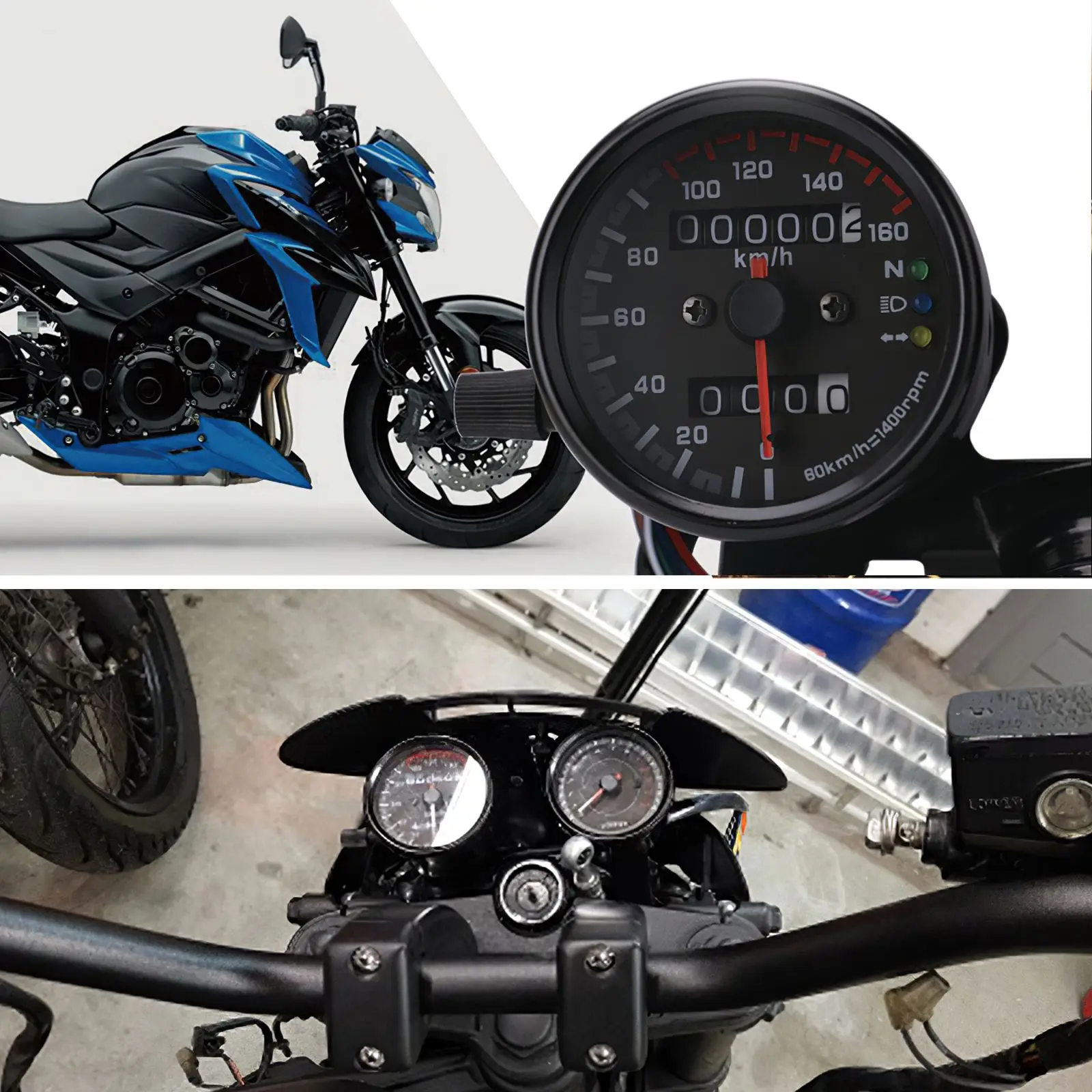 

180km/h Metal Motorcycle Odometer Motorcycle Speedometer 13000RPM Motorcycle Speed Tester Motorcycle Meter for Night Refit DIY