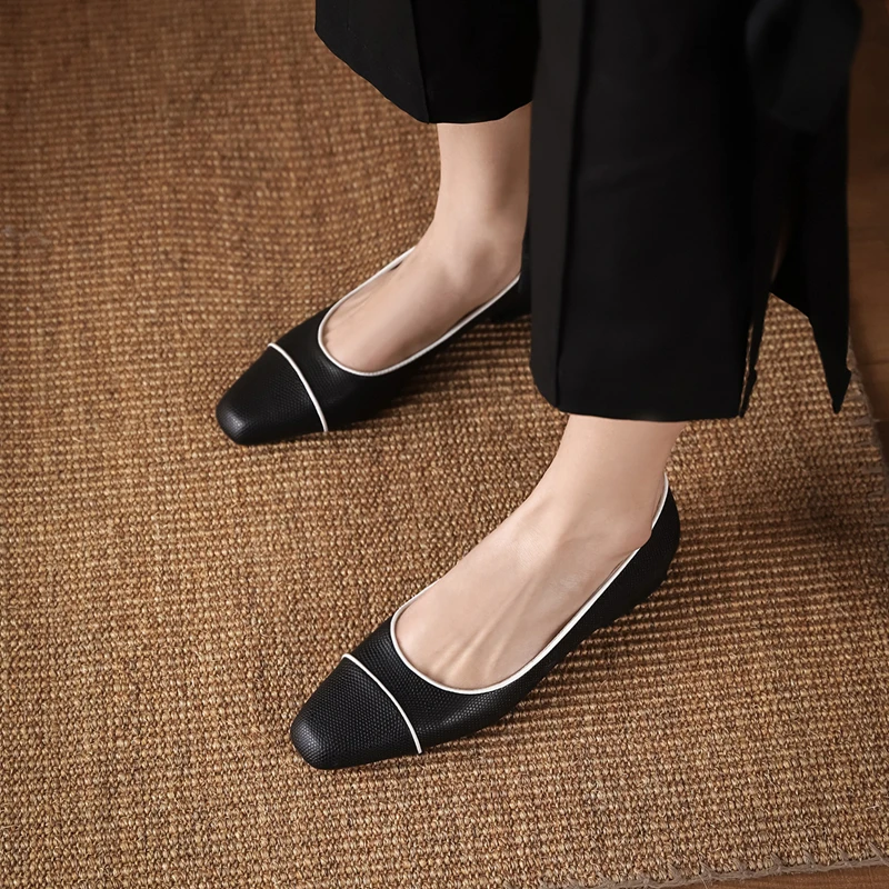 

Loafers Women Concise Style Shallow Round Toe Patchwork Decoration Square Toe 2 Colors Casual Daily Shoes Formal