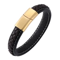 fashion men bracelets bangles charm leather bracelet male jewelry golden stainless steel magnetic clasp leather wristband sp0212