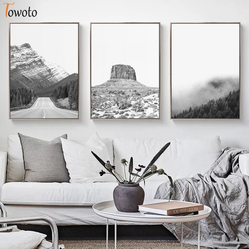 Природа плакат пустыня кактус принты черный и белый ландшафт холст живопись