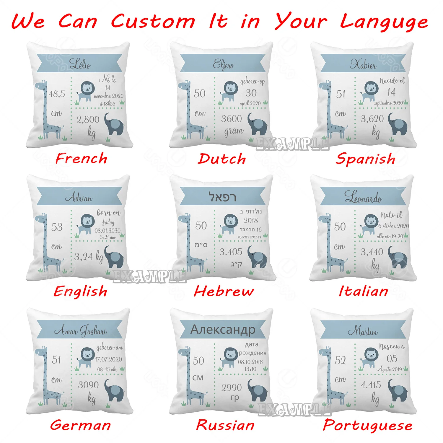 Пользовательские Детские наволочки для подушек милые синие джунгли животные