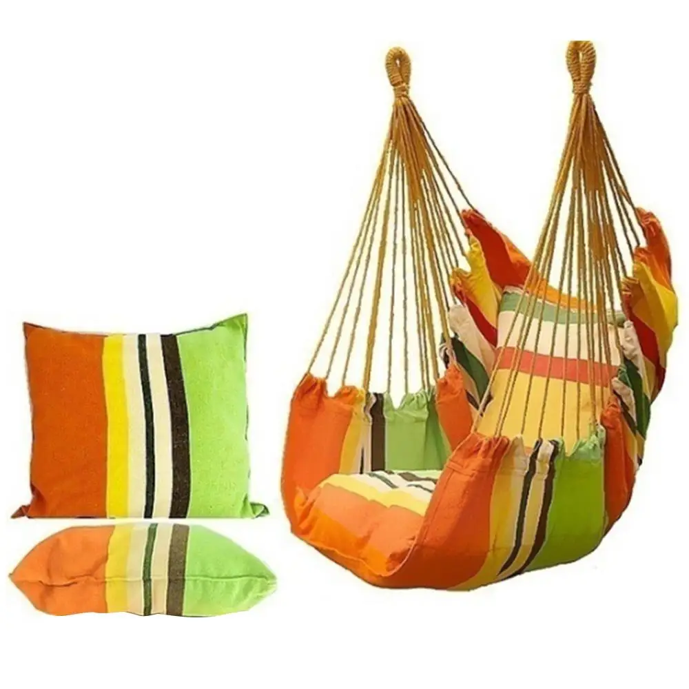 

Portable Hammock Chair Hanging Rope Chair Swing with Pillows for Garden Indoor Outdoor Fashionable Hammock Swings Travel Camping