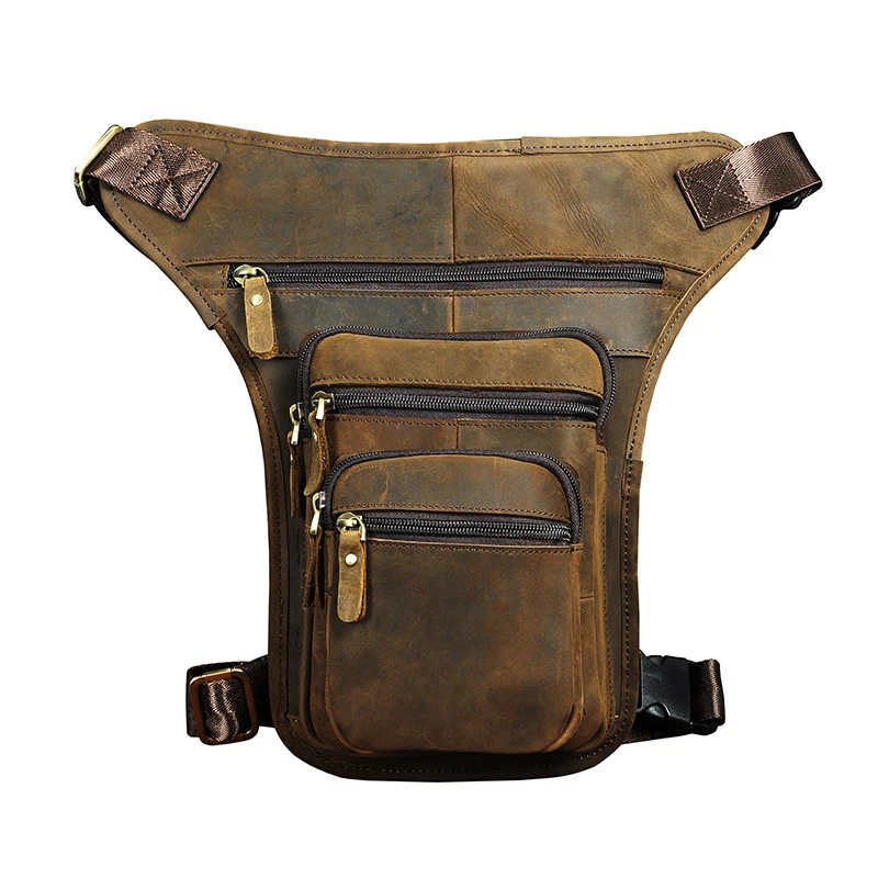 

Men Multifunction Leg Bag Genuine Leather Waist Bags Motorcycle Thigh Pouch Hip Belt Fanny Pack Casual Crossbody Messenger Bag