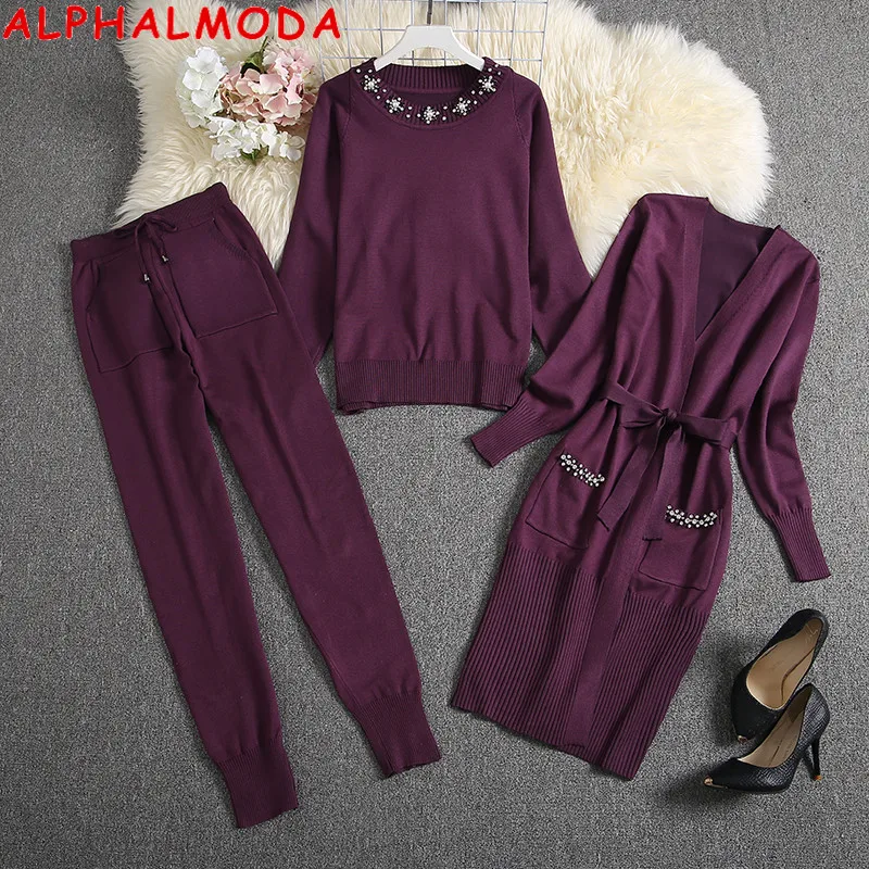 Женский теплый костюм ALPHALMODA из 3 предметов тяжелый бриллиантовый длинный свитер