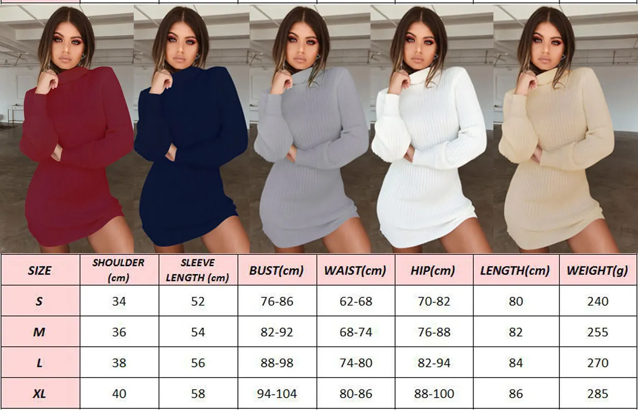 Women Casual Winter Autumn Dress Lady long Sleeve Crewneck Jumper Thin Knitted Sweater Mini Vestidos Mujer 2020 New | Женская одежда