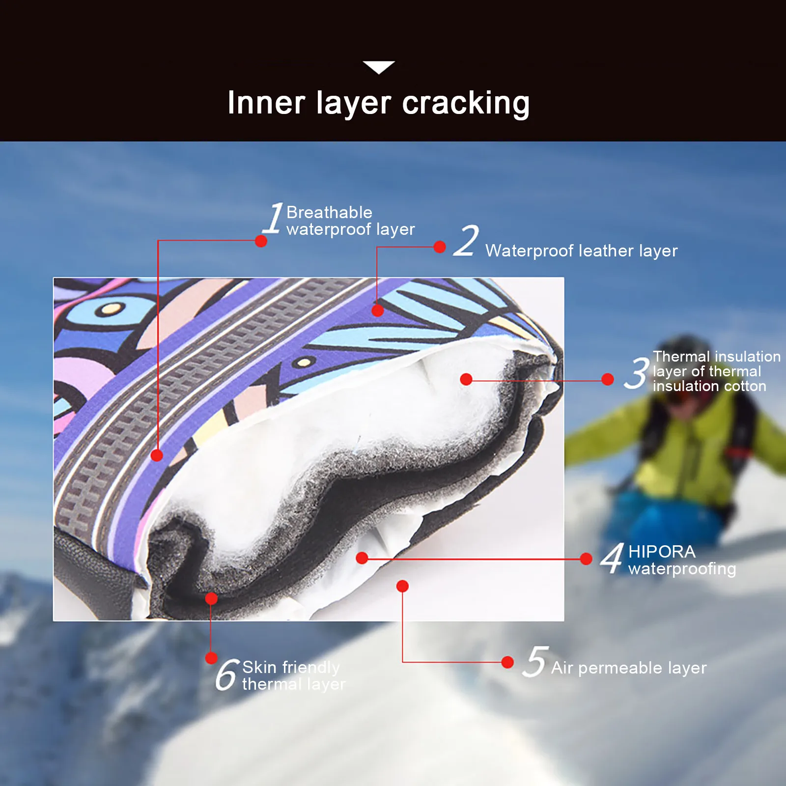 Зимние теплые женские перчатки для сноуборда лыжные ветрозащитные