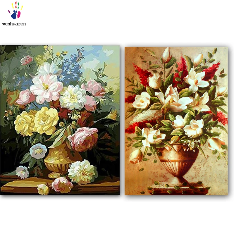 DIY картинки для раскраски по номерам с цветами окно Цветы Картина Рисунок