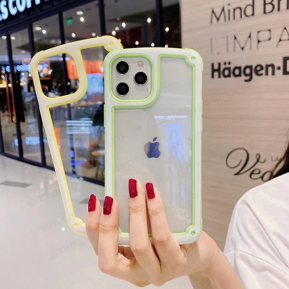 

Shockproof Colorful Bumper Clear Phone Case For iPhone 12 11 Pro XR X XS Max 8 7 Plus SE 2020 Transparent Soft Cover For iphone