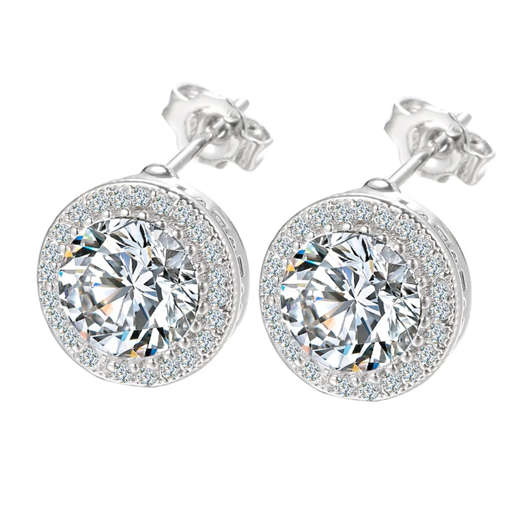 

Gothnic Celebrity Style Trendy 18K White Gold Plated Round Cubic Zirconia Jewelry Simulated Diamond Halo Studs Earrings