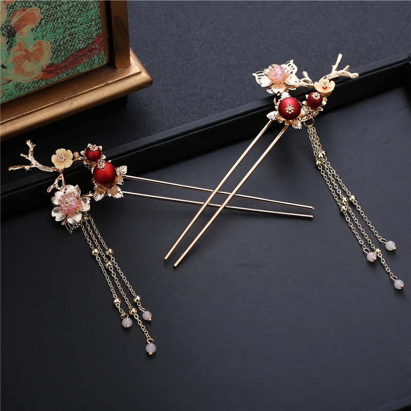 Свадебный головной убор невесты в китайском стиле винтажный аксессуар для волос