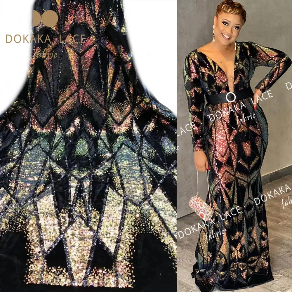 

Unique Design African Sequins Velvet Lace Fabrics 2020 New Nigeria Embroidered Sequined Velvet Lace Wedding Party Dress Material