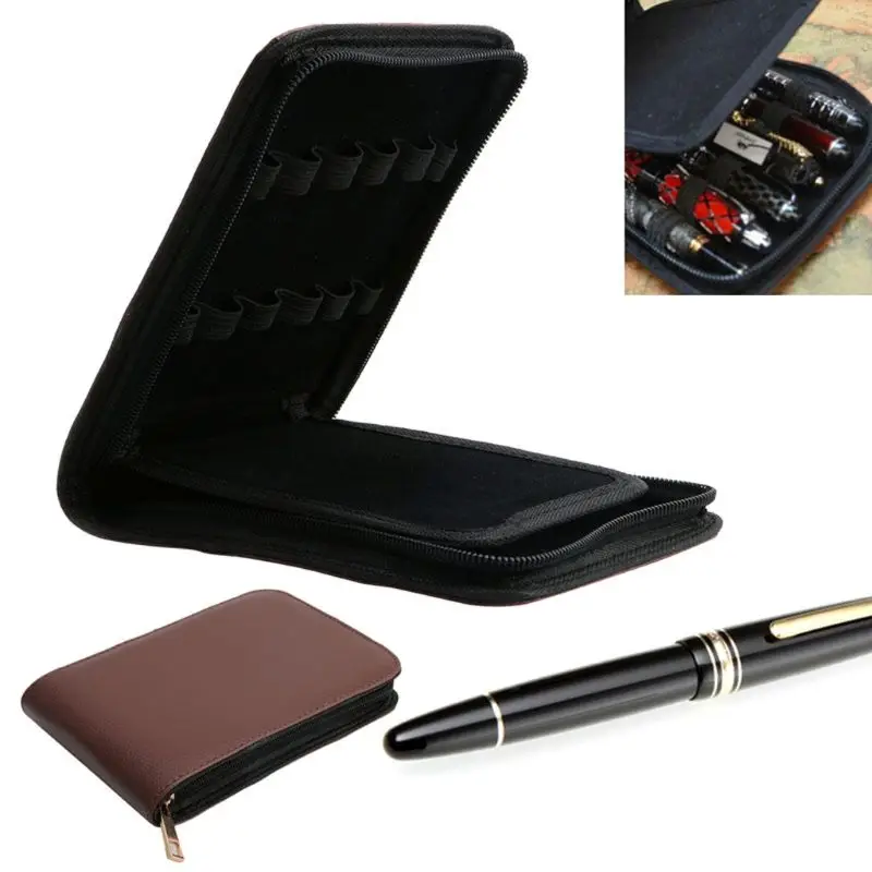

12 Pens Fountain Pen/Roller Pen Faux Leather Zipper Case Holder New