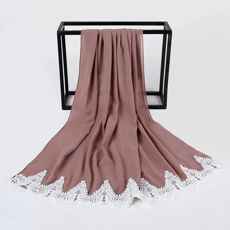 

Embroidered Lace Women Hijab Chiffon Scarf Muslim Echarpe Foulard Shawls Headband 175*70cm