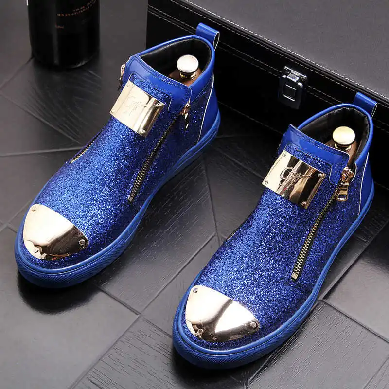 Murah Sneakers Atasan Tinggi Pria Fashion Sepatu Pria Kasual Sepatu Pantofel Hip Hop Sepatu Bot Pergelangan Kaki Ritsleting Flat Penambah Tinggi Pria Zapatillas Hombre