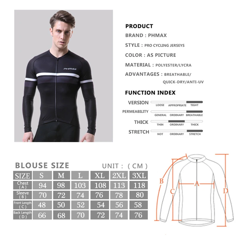 

PHMAX Long Sleeve Cycling Jerseys Cycling Clothing Quick-Dry Bicycle Cycling Clothing Breathable Mountain Bike Clothes