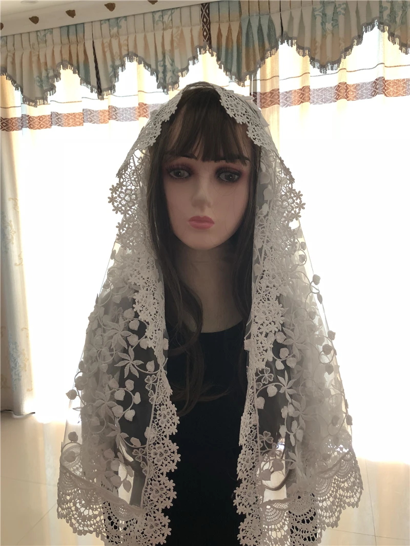 Белая женская кружевная католическая вуаль с мантильей для церкви накидка на