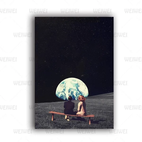 

We Used To Live There Earth Canvas Art Print and Poster , Surrealism Galaxy Space Canvas Painting Wall Picture Sci-Fi Art Decor
