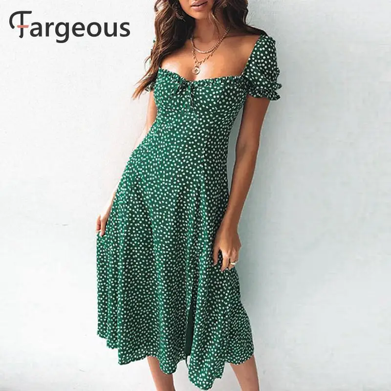 Fargeous, Пляжное, богемное, летнее,, женское платье, винтажные, вечерние, элегантное, женское платье, миди, с рюшами, зеленое, Платья Vestidos