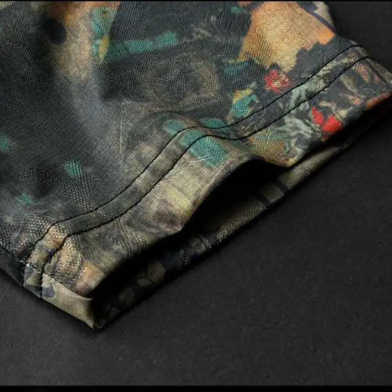 

Light Luxury Boutique Men's Summer New Men's European and American Style Trend Printing Thin Ice Silk Short-sleeved T-shirt Men