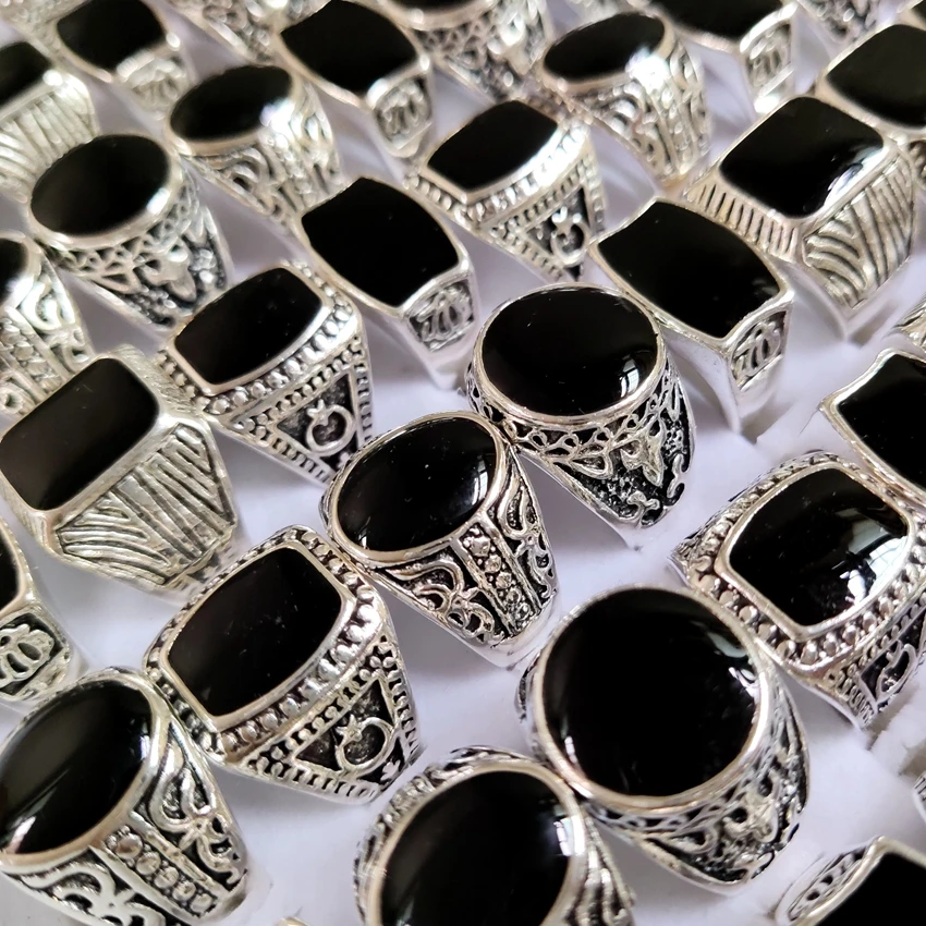 Оптом 10/30 шт. смешанные Черные эмалевые кольца для мужчин и женщин Винтажное