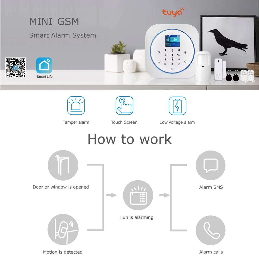 

Tuya Wifi Gsm Alarm Security System With Smoke Detector Alexa Compatible App Control Smart Home Wireless Safety Alarm Kits