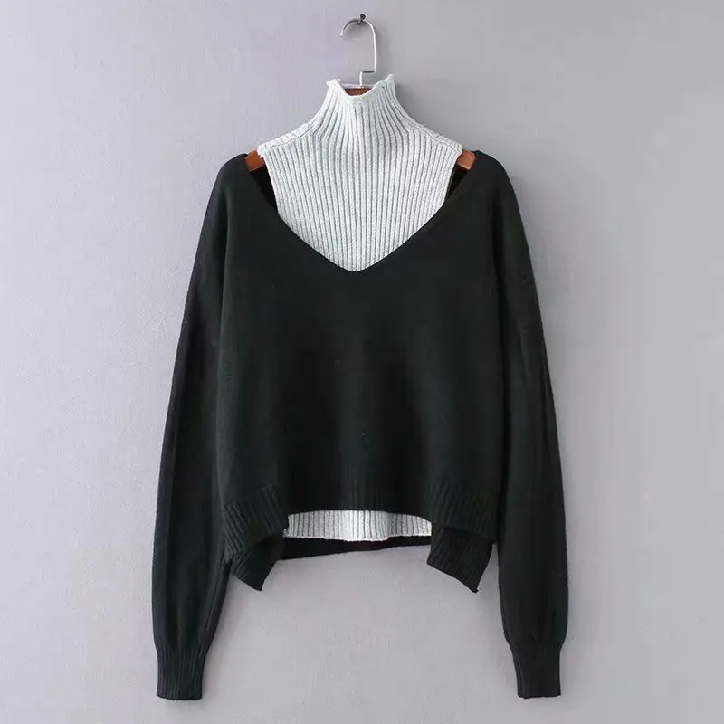 Новый зимний свитер с двумя круглыми воротниками для 2019 женский пуловеры из двух