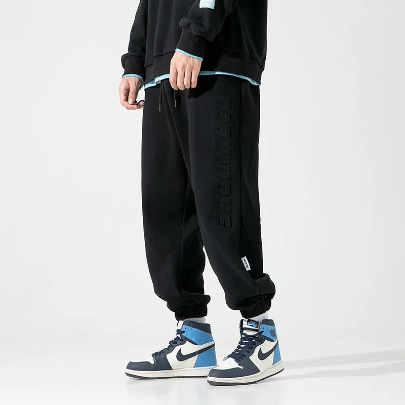

Autumn And Winter Cotton Pants Men Fleece Solid Elastic Waist Streetwear Baggy Trousers Men Casual Trendy Wild Men Pants