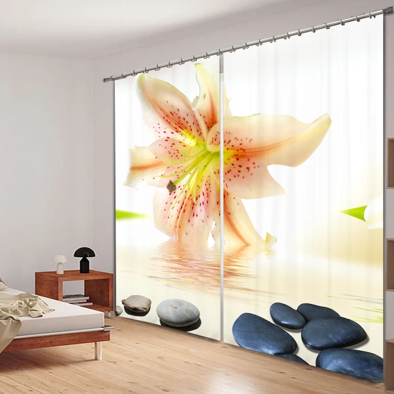 

3D Printed Blackout Curtains for Living Room Yellow Morning Glory Pattern Thicken Shading Fabric Bedroom Curtain Home Decoration