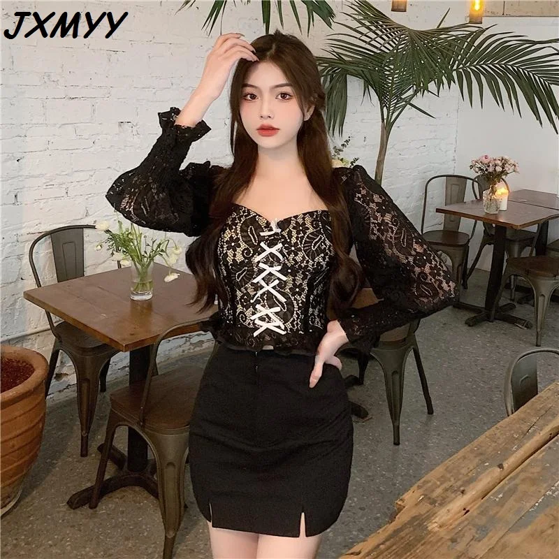 

short lace womens shirts puff sleeve top all-match thin shirt tide blusas mujer de moda 2020 verano women shirts blouses