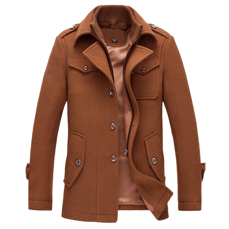 brown Vertical zip Мужская куртка шерстяное Пальто флисовое зимнее пальто мужское кашемировое мужское зимнее теплое утепленное длинное теплое пальто - Цвет: brown Vertical zip