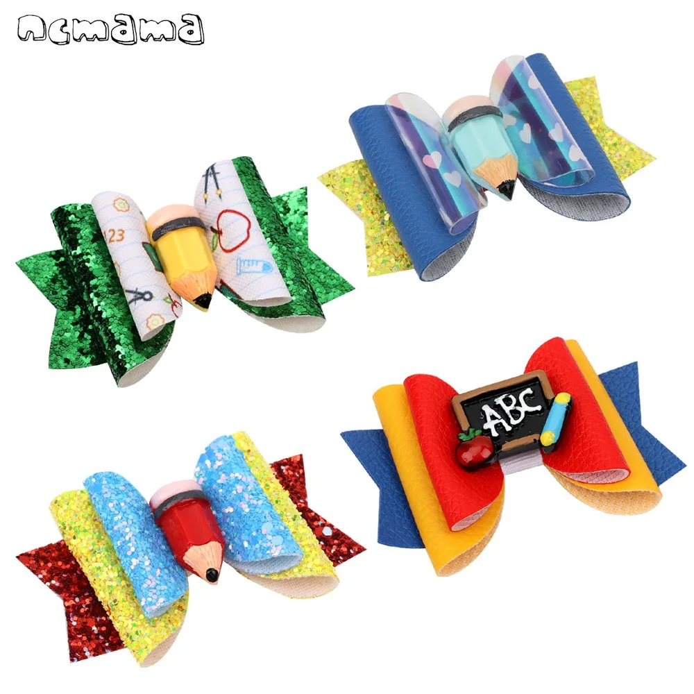 

Банты для волос ncmama, 10 шт./лот, для девочек, ручная работа, 3 дюйма, блестящие заколки для волос, аксессуары для волос для школьников и детей