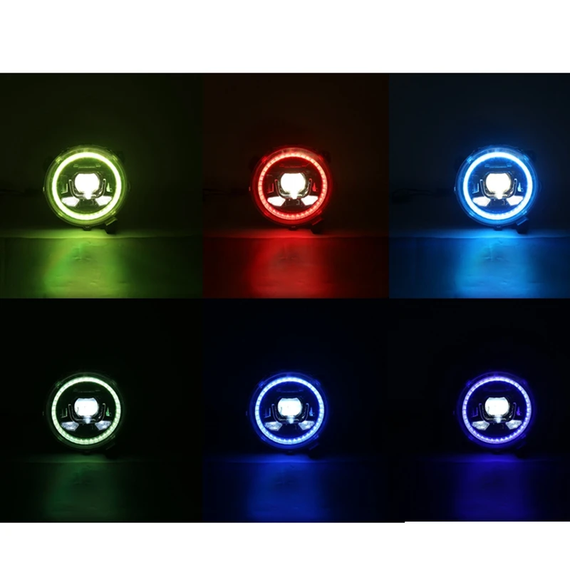 7 Inch LED Headlight RGB Halo Ring Angel Eyes Round Multicolor DRL Bluetooth Remote for Jeep Wrangler JK TJ | Автомобили и