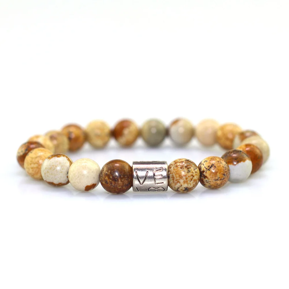 Женский и мужской браслет из сплава эластичный 8 мм натурального камня с резным