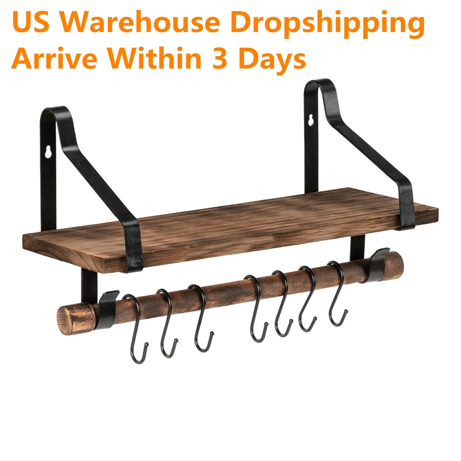 

Настенная полка для специй, с 8 съемными крючками