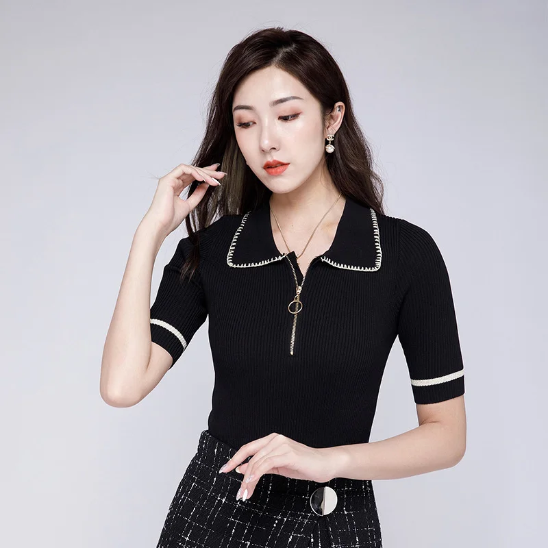

Xiaoxiangfeng blouse women's short sleeved T-Shirt Top summer 2021 new blouse women's design sense of niche knitwear fashion