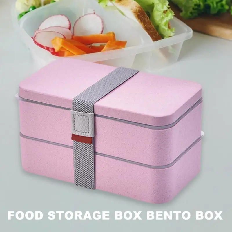 1pc 1200ml Wheat Straw Double Layers Lunch Box With Spoon Healthy Material Bento Boxes Microwave Food Storage Container Lunchbox | Дом и сад