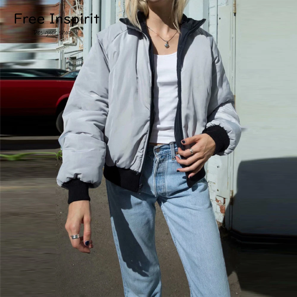 

Бесплатная доставка, новое поступление, повседневная универсальная зимняя куртка в стиле панк на молнии с рукавами «летучая мышь», двустор...