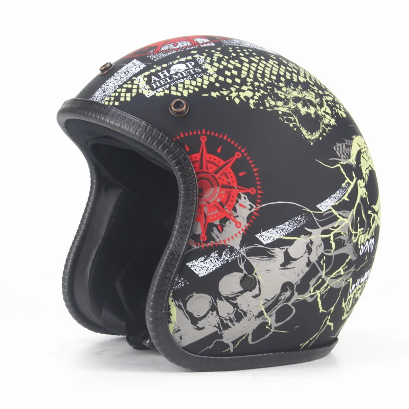 Мотоциклетный ретро-шлем с открытым лицом 3/4 велосипедный Чоппер Круизер