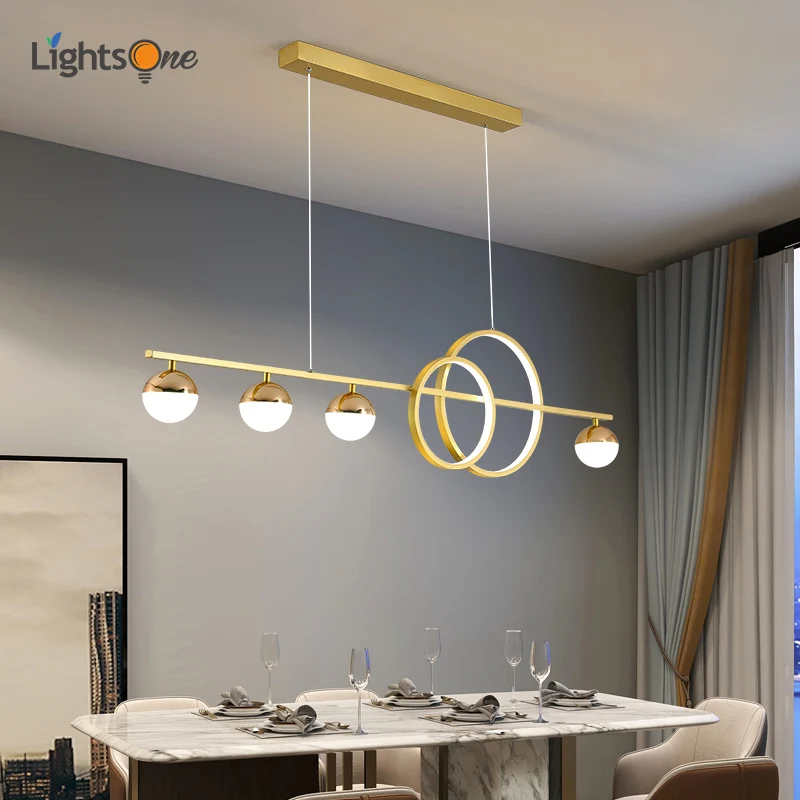 

Nordic rectangular dining table lamp creative dining room bar counter simple modern chandelier