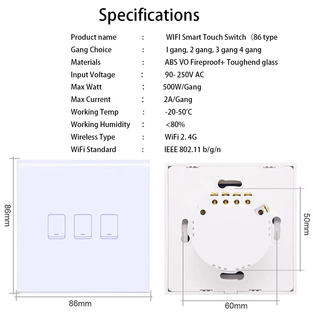 Wifi умный сенсорный выключатель 1/2/3 Gang ЕС стеклянная панель