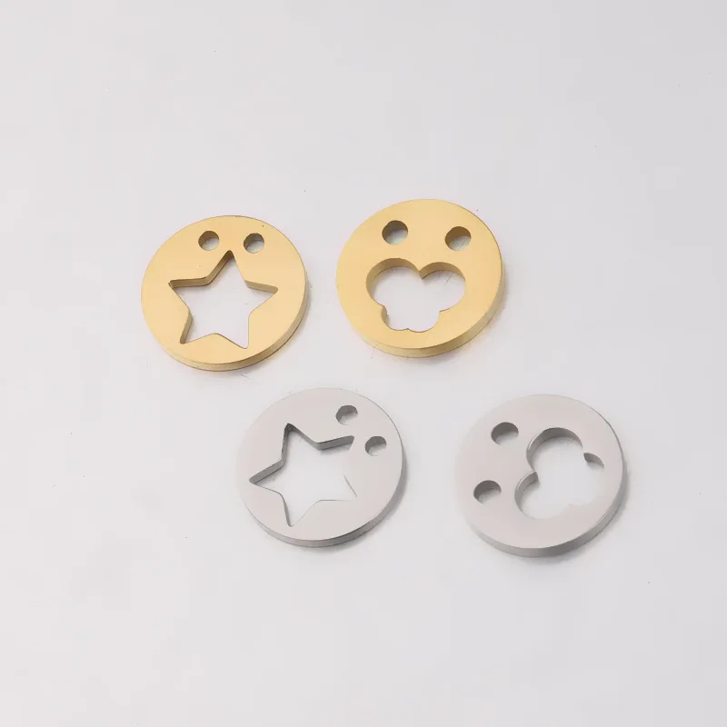 

5pcs Mirror polished stainless steel double hole hollow star butterfly Round Pendant DIY for jewelry making necklace accessories