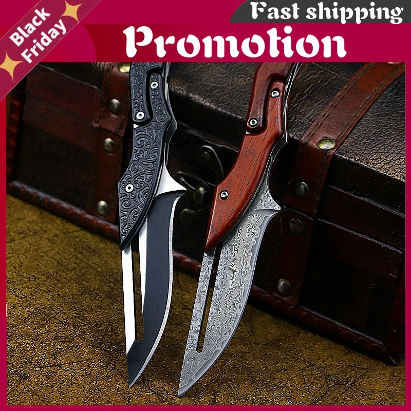 Дамасский механический складной нож Модный клинок из стали D2 уличный карманный