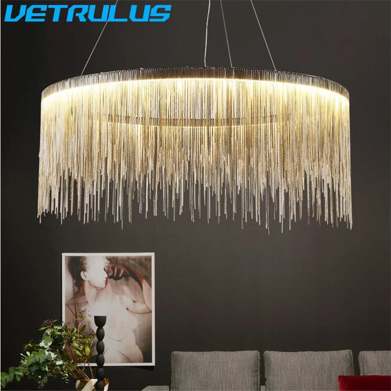 

Modern Aluminum Tassels Lamp Luxury Novelty Aluminum Chains LED Pendant Light Fixtures Luminaire Bar Lamp Foyer Lights