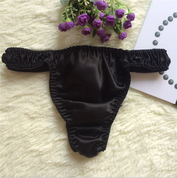 black Женские атласные трусики, стринги, сексуальные трусы, шелк, стринги, женское нижнее белье, трусики для девушек, женские трусики, стринги - Цвет: black