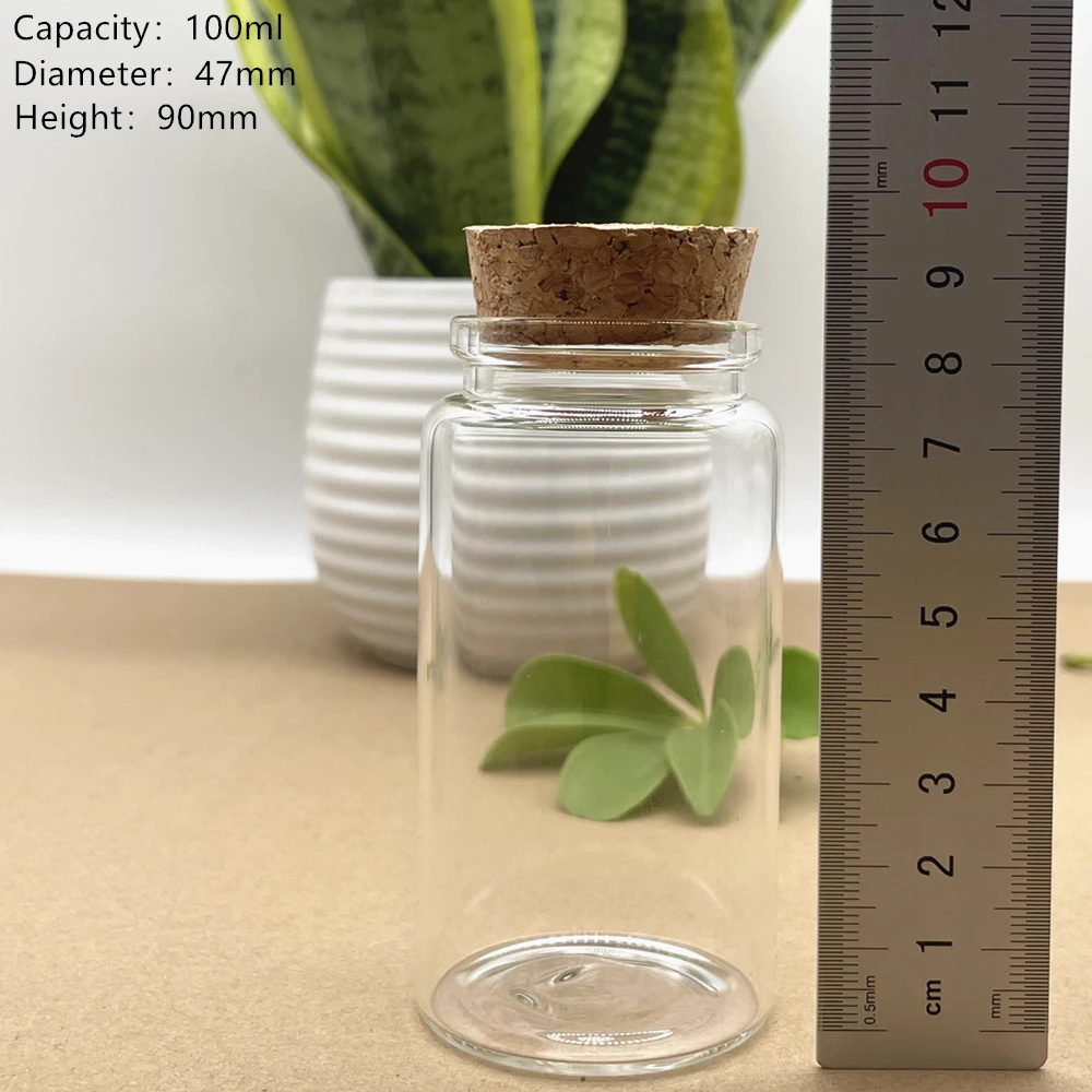 

6 Pieces 47*90mm 100ml Cork Glass Bottle Stopper Spicy Storage Jar Bottle Candy Jars Vials Containers Glass Spice DIY Craft