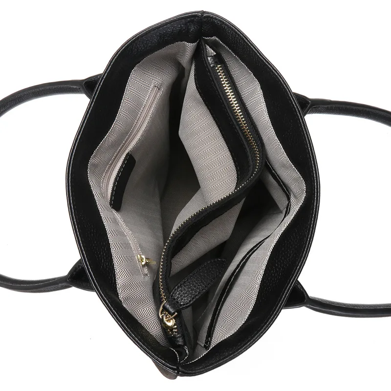 

New Women RFID Genuine Leather Bags with External Pocket Daily Black Tote Purse Designer Handbag Shoulder Bag for Work Travel